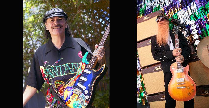 Location photography portraiture of Carlos Santana and ZZ Top Billy Gibbons
